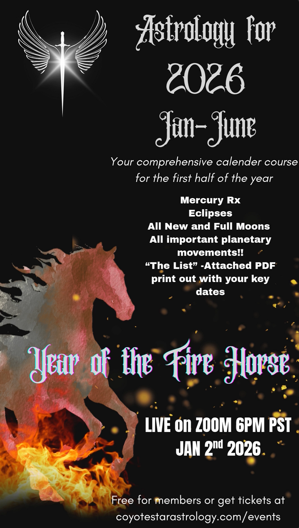 2026 YEAR OF THE FIRE HORSE CALENDER JAN-JUNE