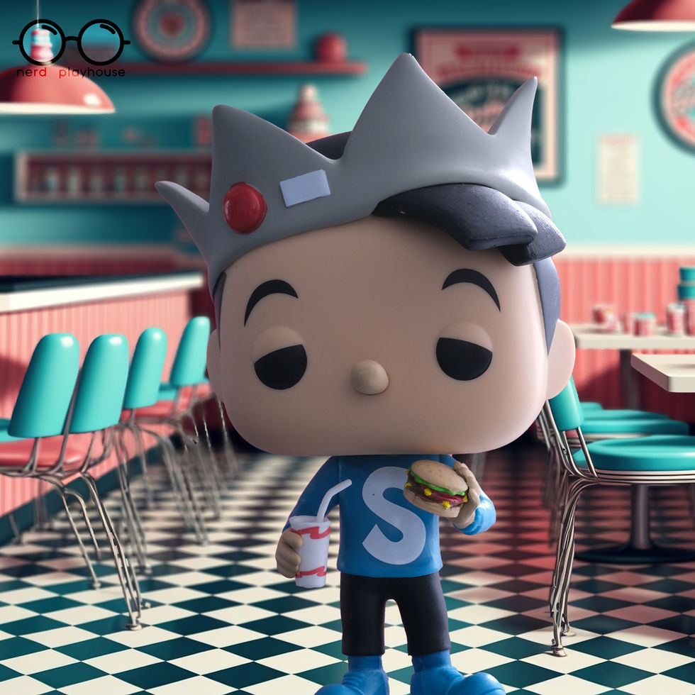 Creative toy photography of Funko POP Jughead Jones in a diner.