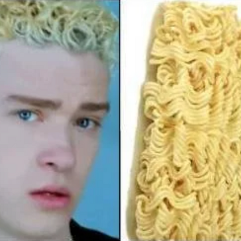 Close-up of a person with frosted, tight curls styled in a crunchy early-2000s look.