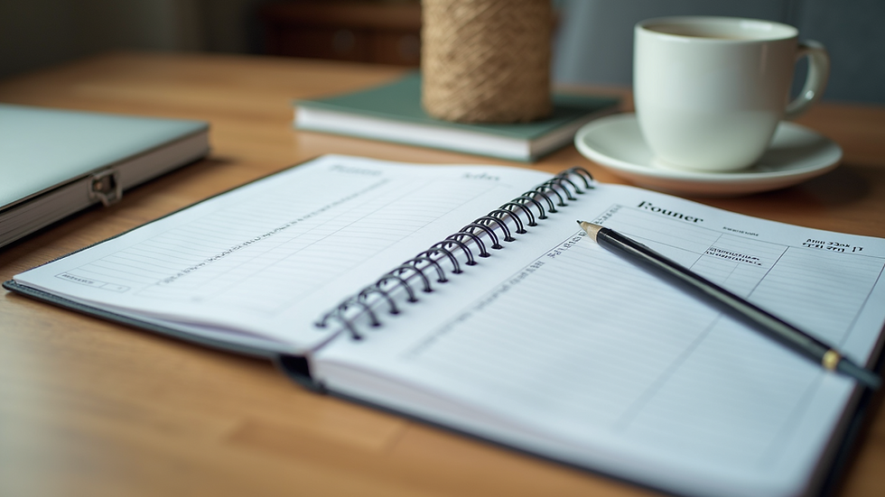 High angle view of a homeschool planner and organized study materials