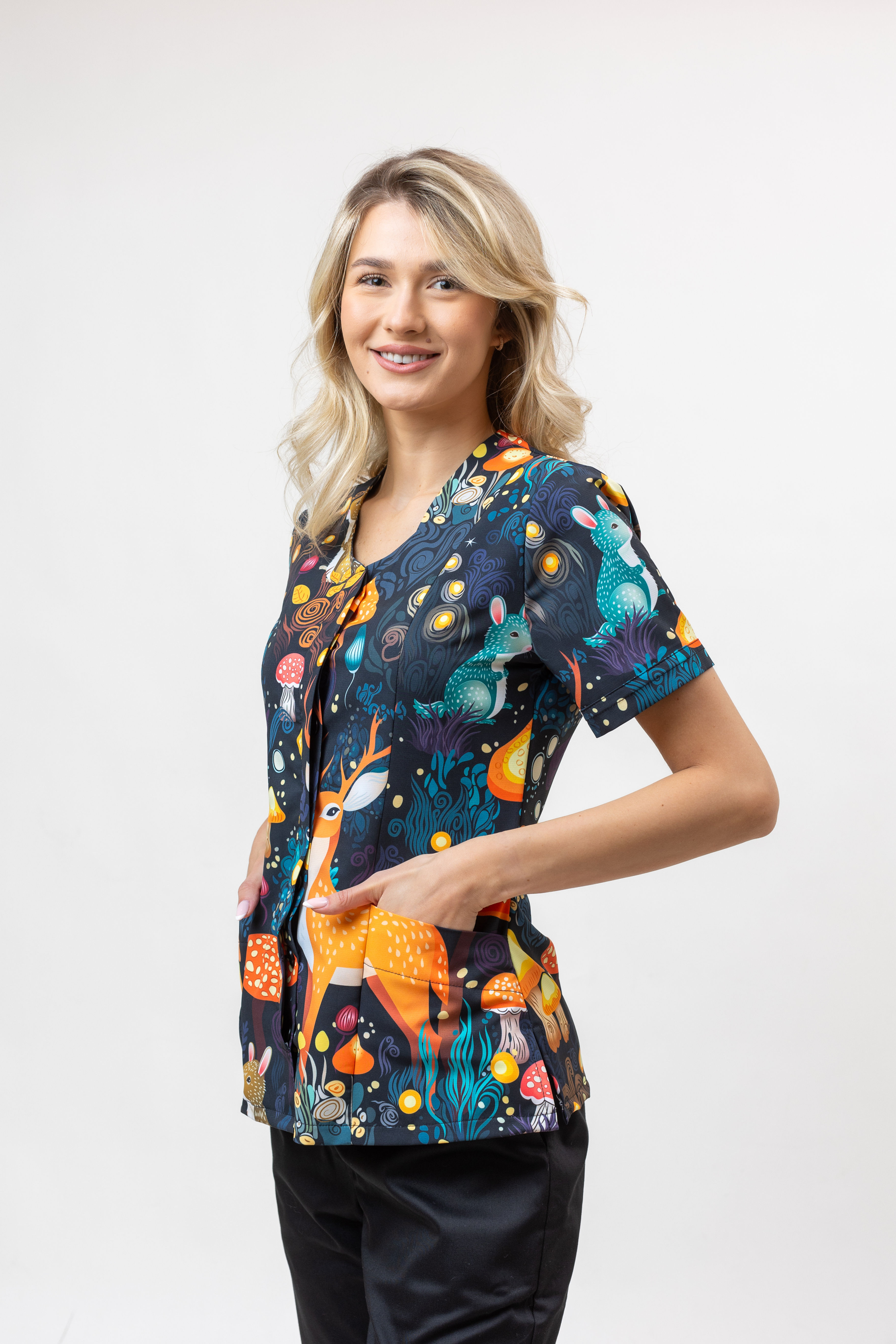 Tunica cu nasturi imprimata Woodland E03