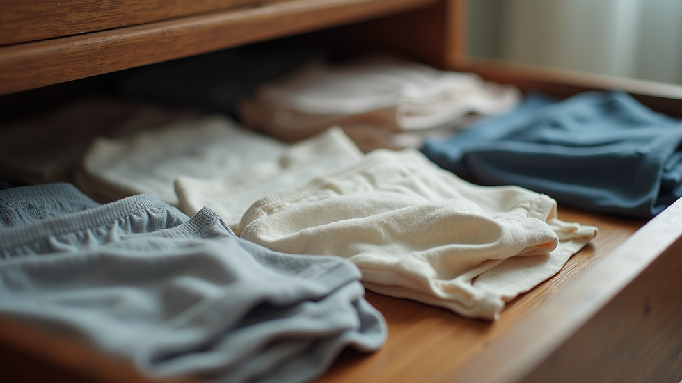 Eye-level view of neatly arranged underwear collection