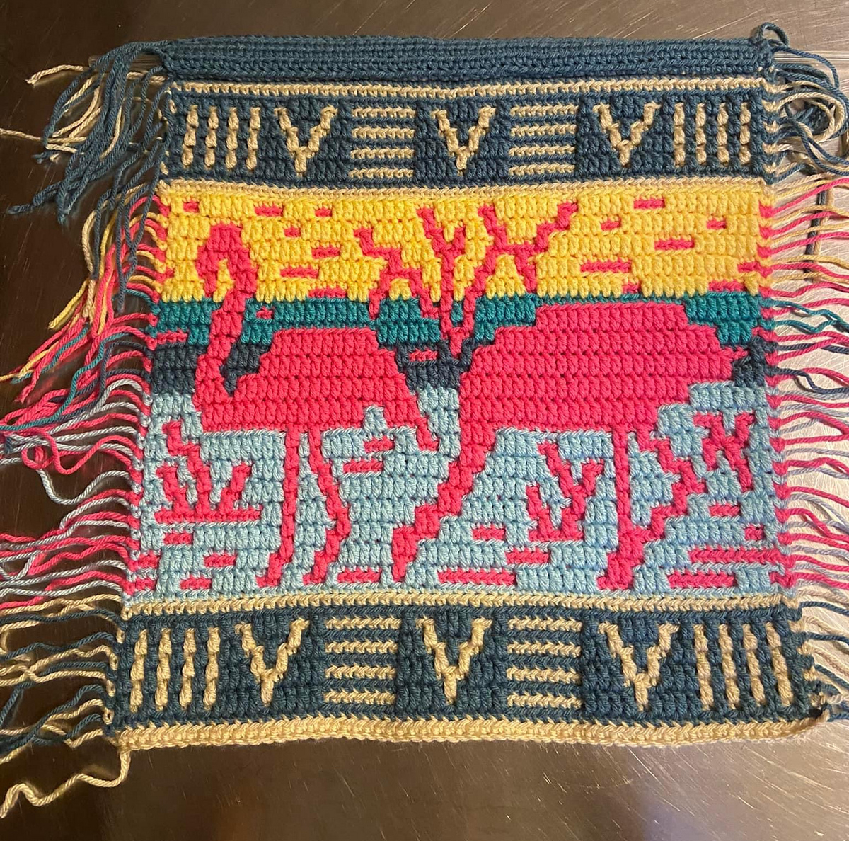 African Spirit Flamingos - Afghan block - Free