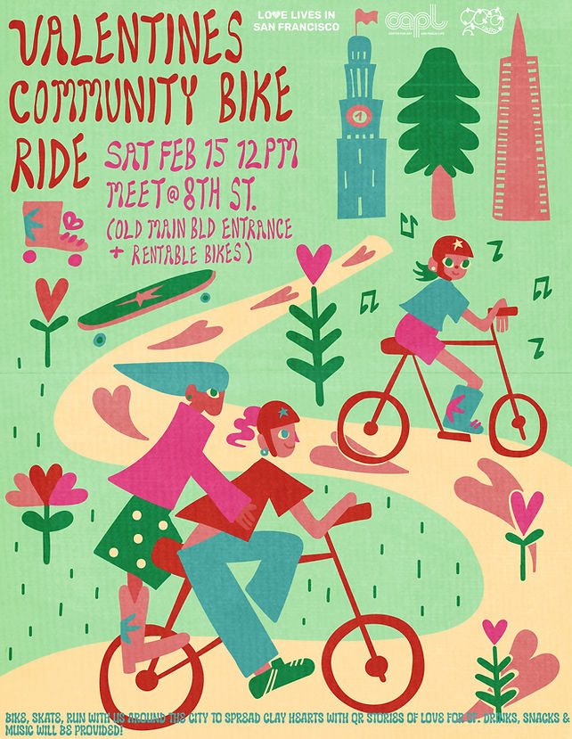 "Valentine's Community Bike Ride" - Digital and Scanned Texture - Poster for Love Lives in SF x CCA Radio x Heirloom Cycles 