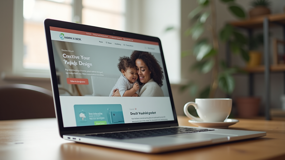 Eye-level view of a laptop screen showing a nanny agency website