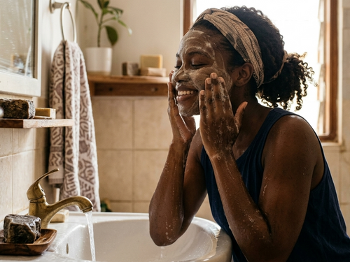 washing face with authentic African black soap