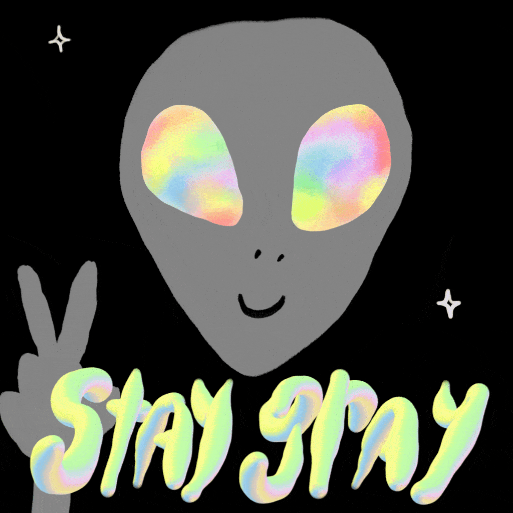 animation of a silly alien saying "stay gray"
