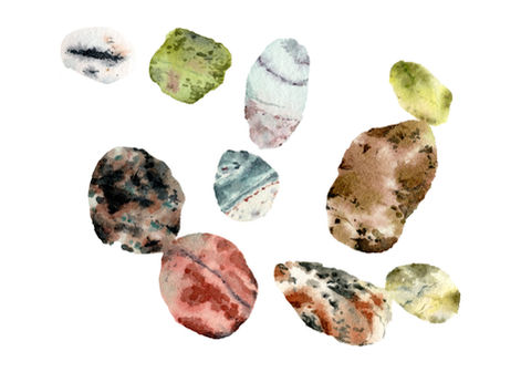 delicate watercolour painting of sandwashed stones from galiano island