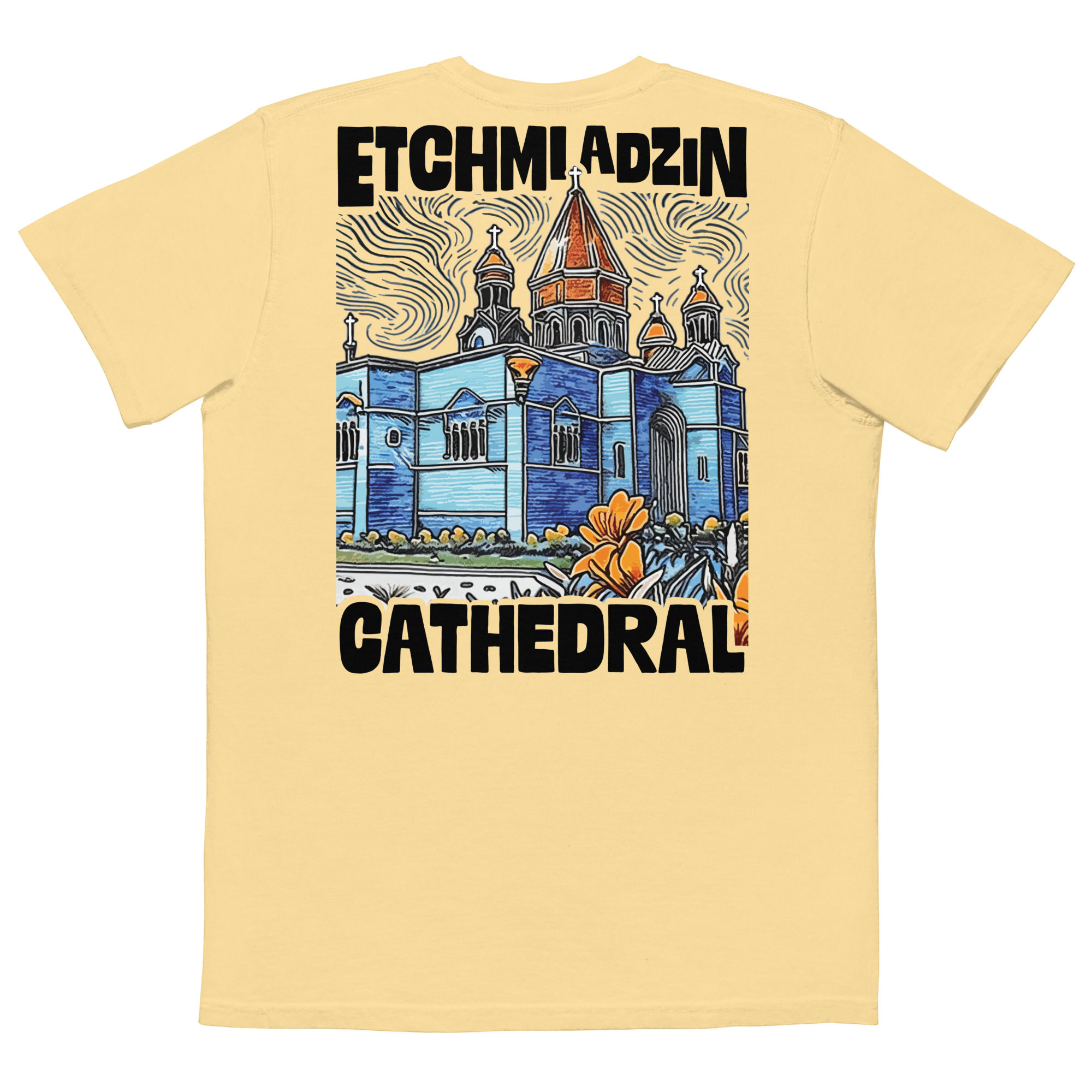 Etchmiadzin Cathedral - Mens garment-dyed pocket Armenian t-shirt
