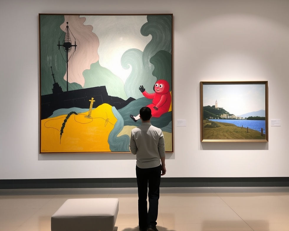 Contemporary art gallery in Hong Kong showcasing modern paintings, AI Artist_Zhangfei Picasso
