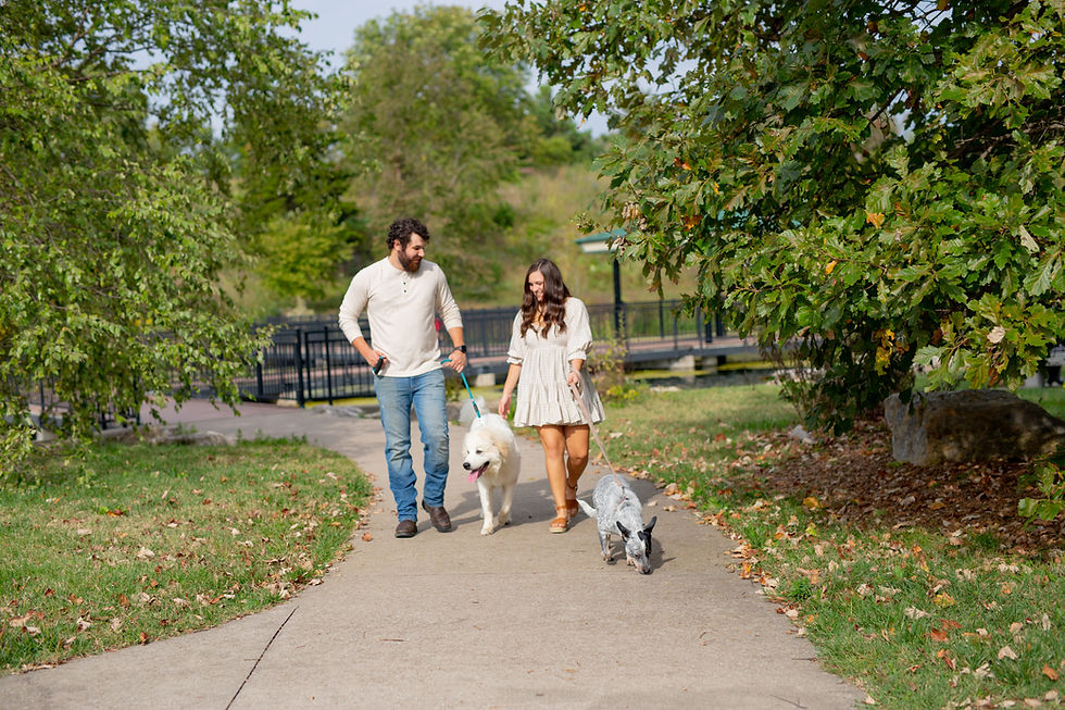 Couple with their dogs at a photo session in Columbia, MO | KatFour Photo
