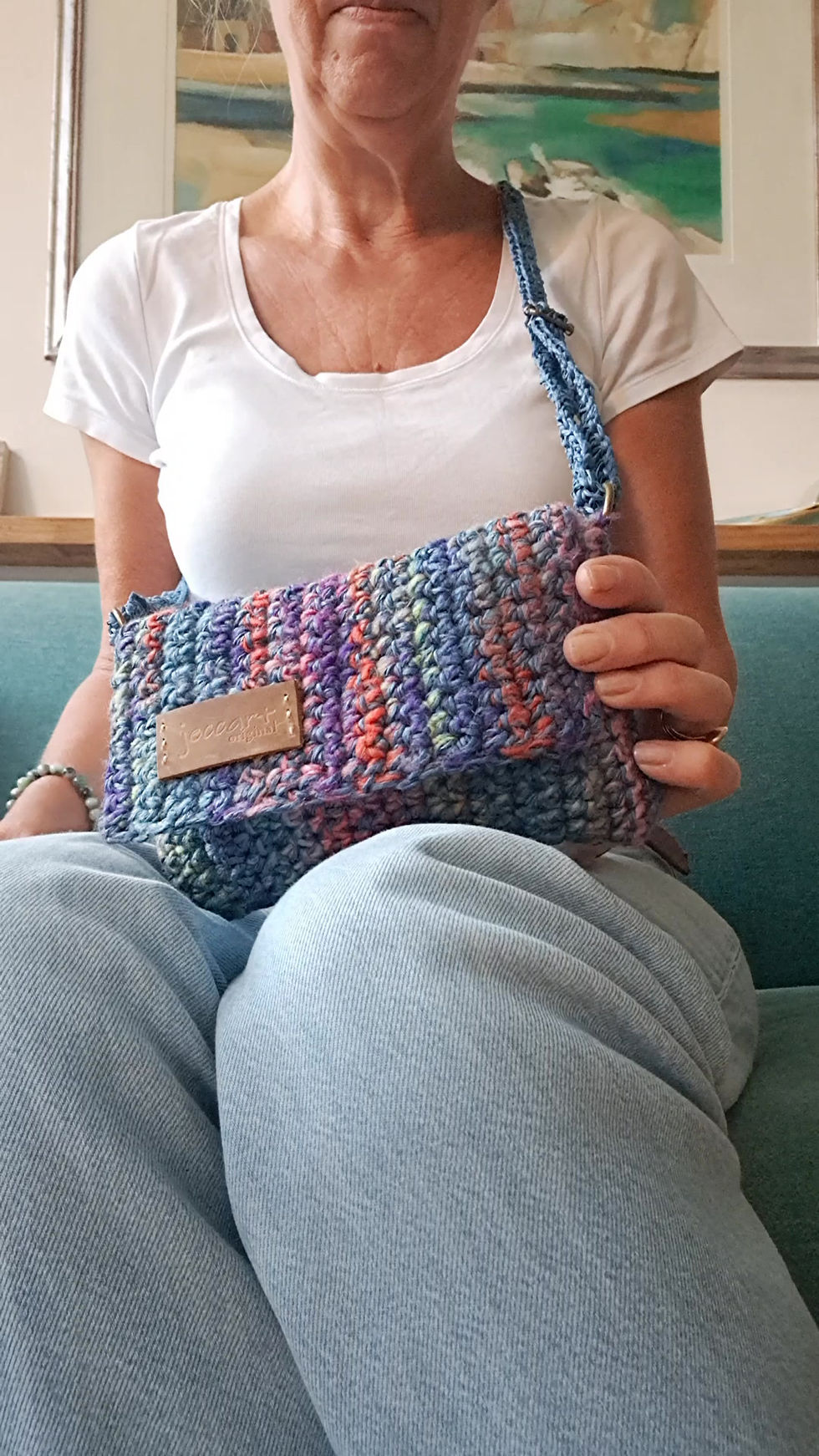 Thumbnail: 'Loch Lomond' - Colourful mixed fibre envelope bag with adjustable strap