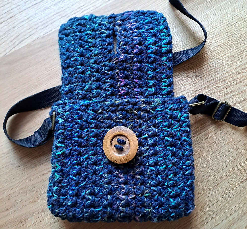 Thumbnail: 'Dowanhill Navy Colour Pop' - cord & wool crossbody with large wooden button