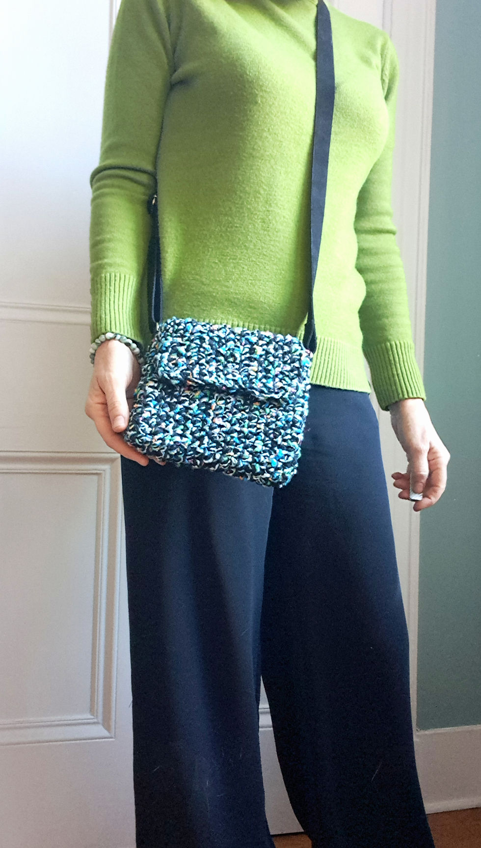 Thumbnail: 'Dowanhill Sari' - Crossbody Cotton & Silk Little Bag with Nubuck Leather Strap