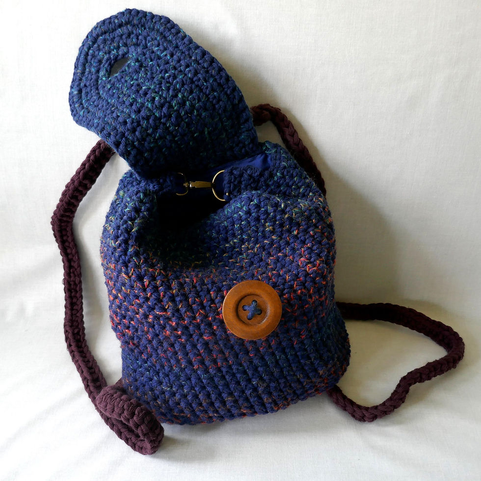 Thumbnail: 'Paisley' - Blue and Maroon backpack in cotton and wool with wooden button
