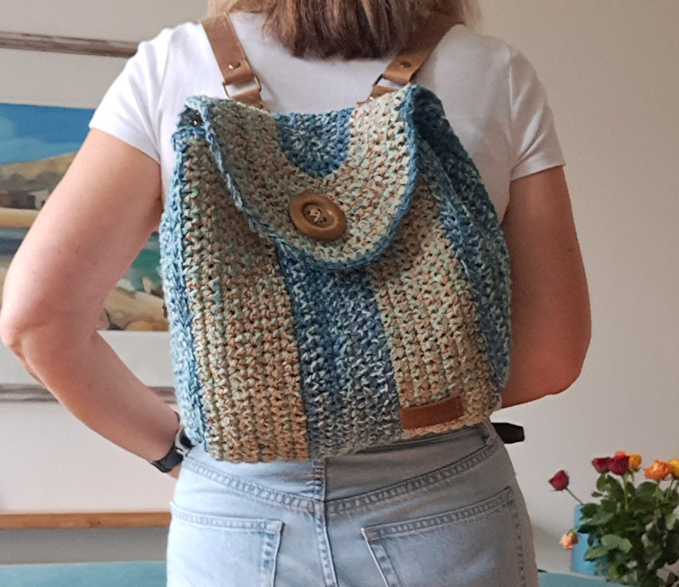 Thumbnail: 'Sutherland' - Raffia & wool textured backpack bag with leather straps 