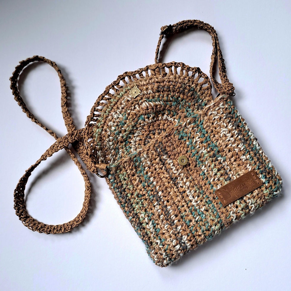 Thumbnail: Little textured envelope shoulder bag in natural raffia & wool. Textured effect. Muted colours. Raffia frill & strap