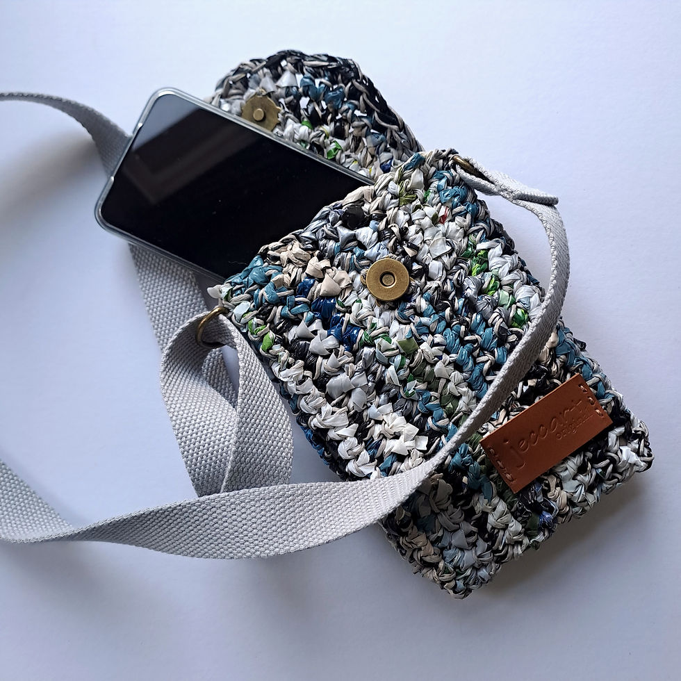 Thumbnail: 'Hillhead Blues' - Recycled Plarn Crossbody Adjustable Strap