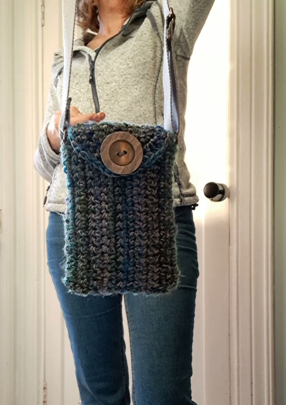 Thumbnail: 'Hillhead Grey' - Compact lined phone bag in subtle tones with adjustable strap