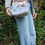Thumbnail: 'Snowdonia' - Pale blue cotton and raffia purse bag with wooden handles