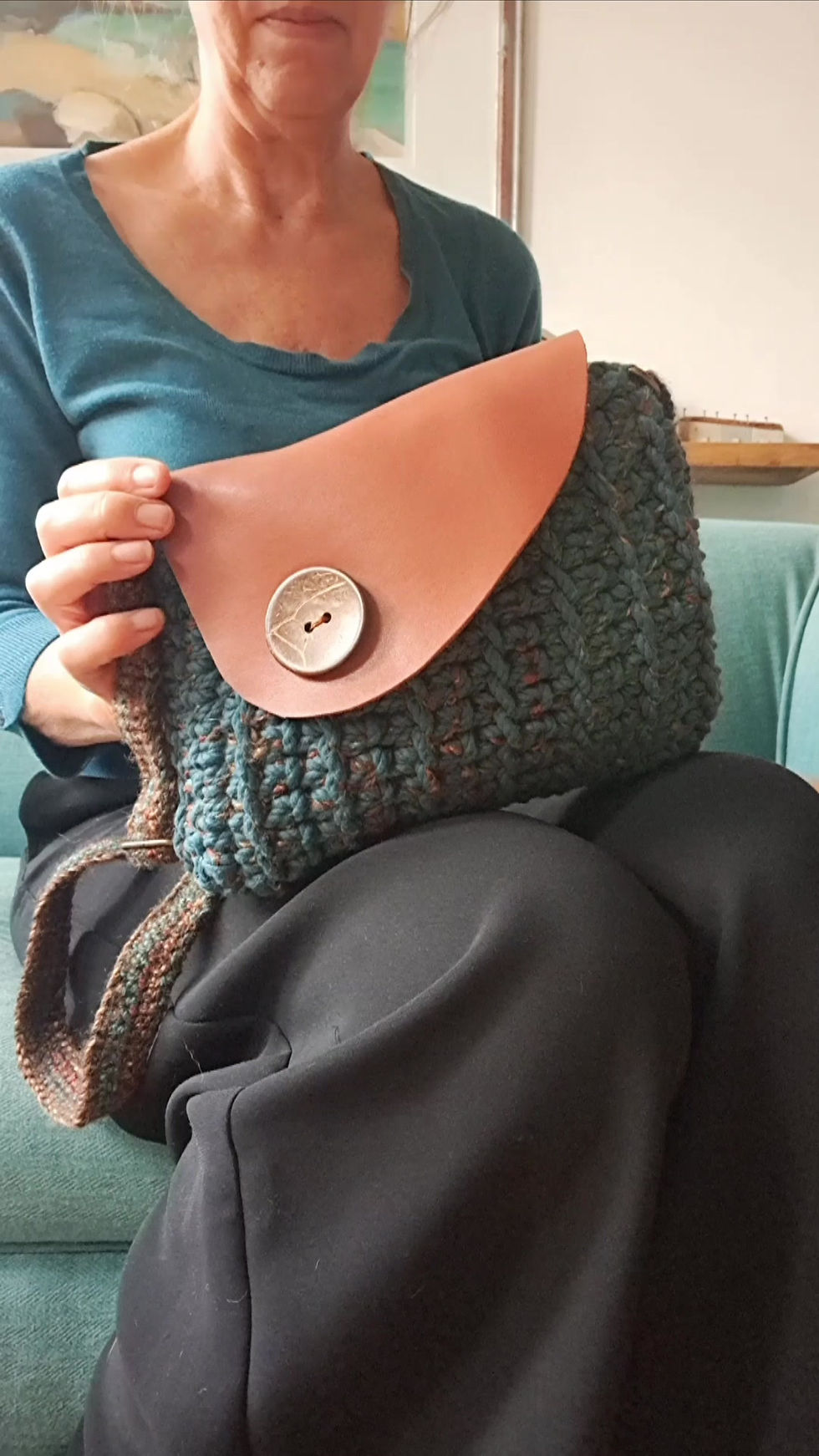Thumbnail: 'Ffestiniog' - Textured woolly look bag with leather flap & coconut shell button