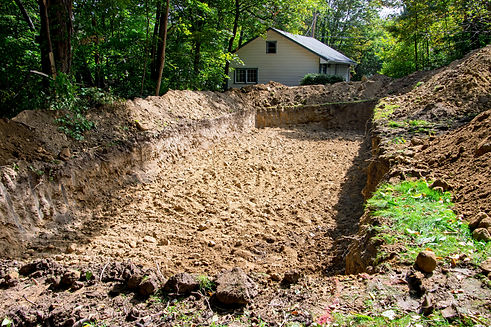 Completed excavaction of drain field for a home septic system_ system before fill material