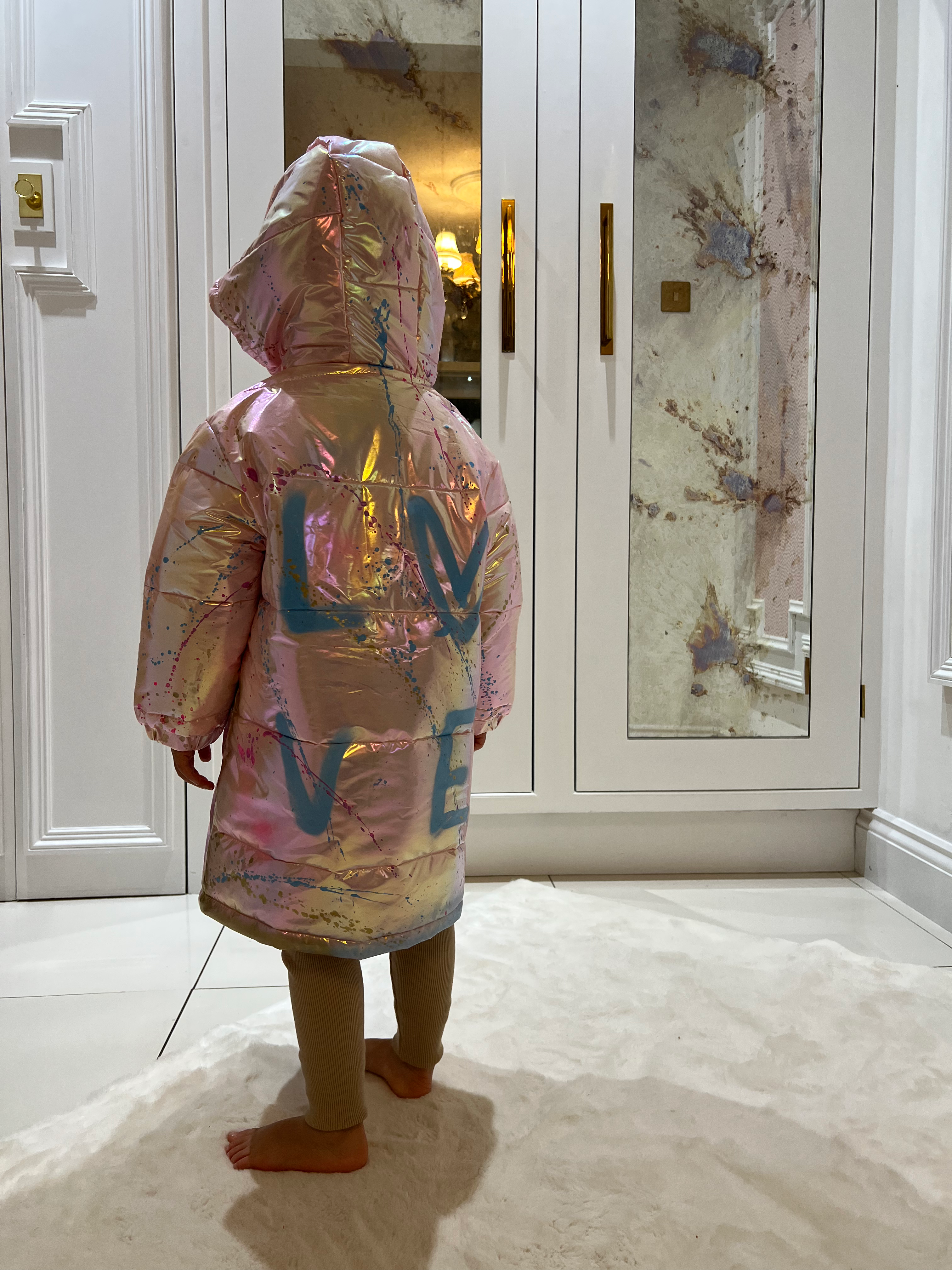 Baby pink children’s matallic coats 🩷