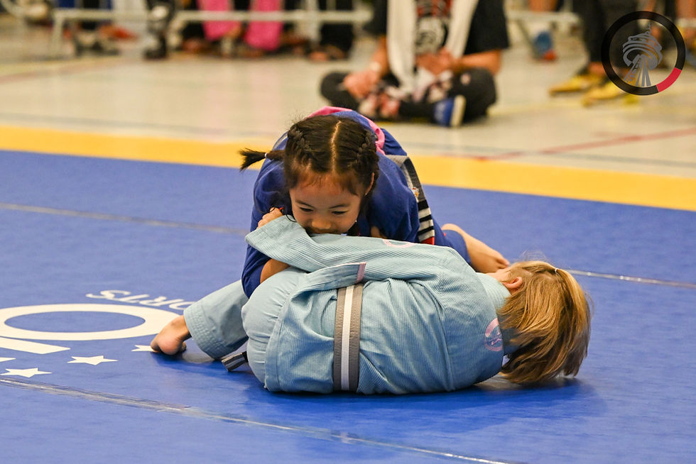 Close-up view of a grappling technique demonstration