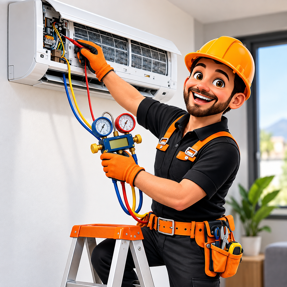Profissional técnico realizando serviço de manutenção em ar-condicionado residencial