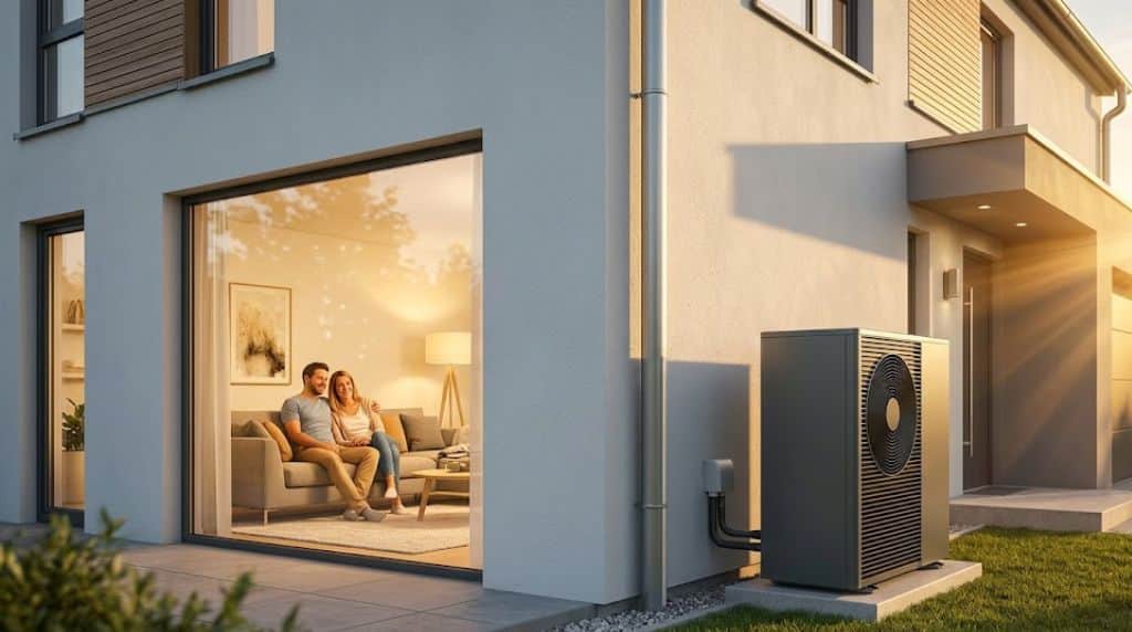 Modern installierte Wärmepumpe an einem Einfamilienhaus in Salzgitter