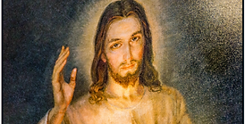 Jesus , the Divine Mercy, with hand raised in blessing