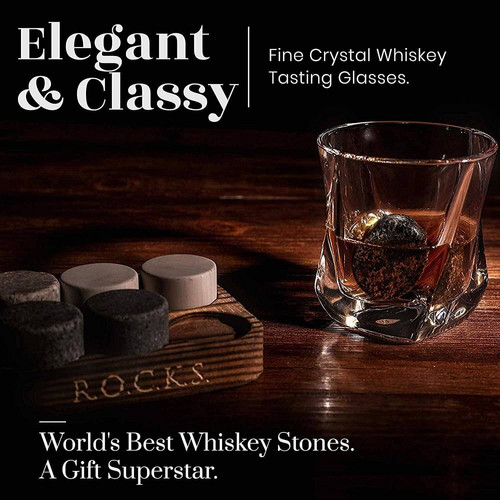 Whiskey Chilling Stones Gift Set With 2 Twist Crystal Glasses | Flows