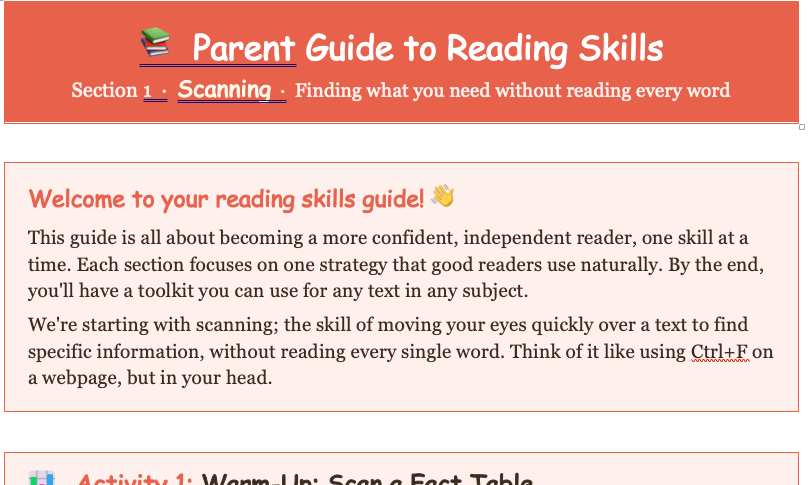 Reading Skills Guide for Years 7 and 8