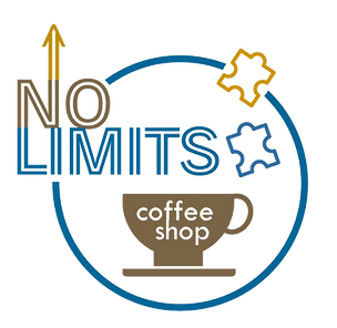 No Limits Coffee Shop logo – inclusive café symbol with coffee cup and puzzle pieces