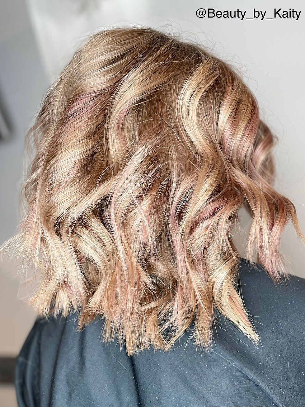 Balayage + Glaze + Pops of Rose Gold + Haircut