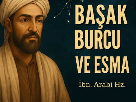 "Başak burcuna dair hazırlanan dijital illüstrasyonda, geleneksel giysiler içinde, yüzünde derin bir tevazu ifadesi taşıyan bir alim portresi yer alıyor. Portre İbn Arabi Hazretleri’ni temsilen çizilmiş. Arka planda toprak tonlarında bir manzara ve Başak burcu sembolü bulunuyor. Gökyüzü, yıldızlarla bezenmiş mistik bir dokuya sahip. Görselin sol kısmında ‘Başak Burcu ve İlahi Esmaları – İbn Arabi Hz.’ başlığı yer alırken, alt bölümde ‘Sesli Terapi Tasavvuf’ ibaresi görülüyor."