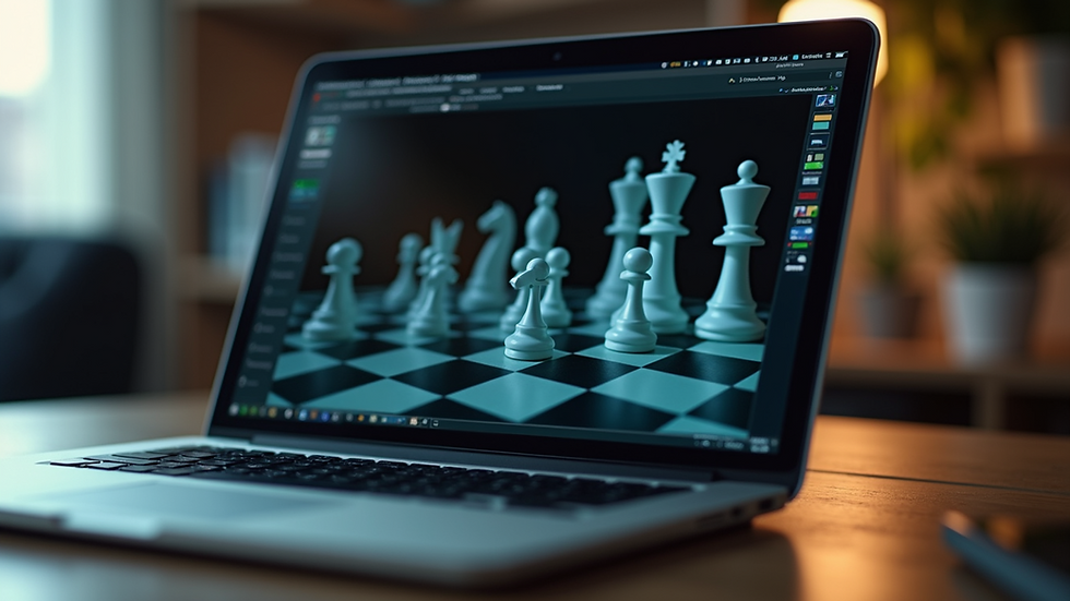 Close-up view of a laptop screen showing an online chess game interface