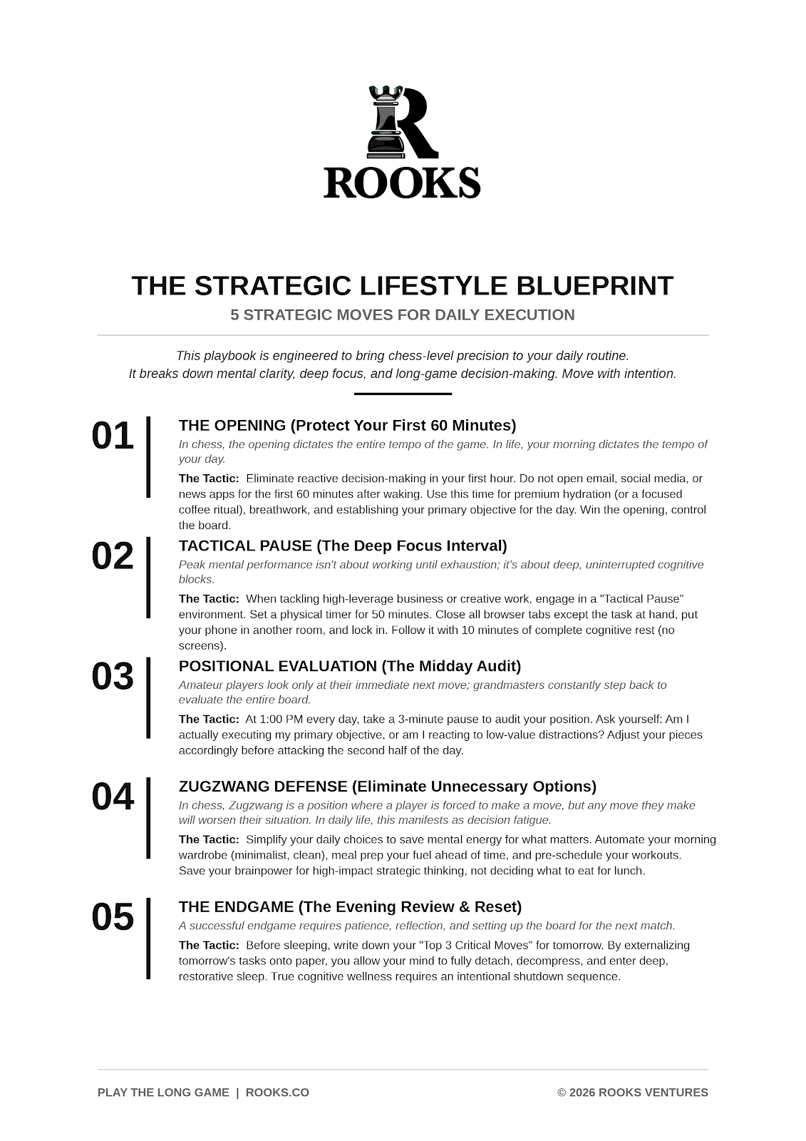 The Strategic Lifestyle blueprint: 5 Strategic Moves For Daily Execution.