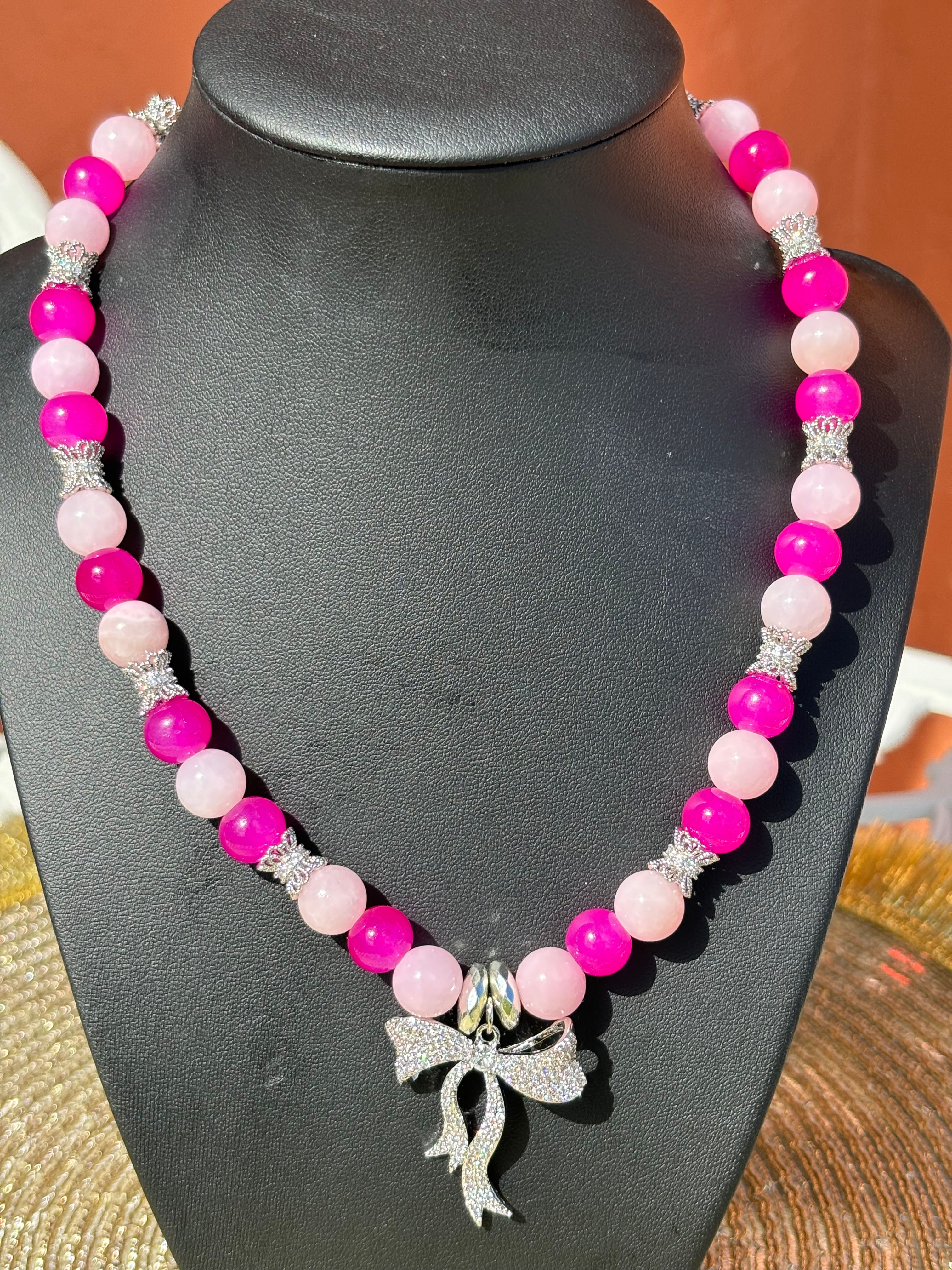 Rosy Bow Jade Necklace