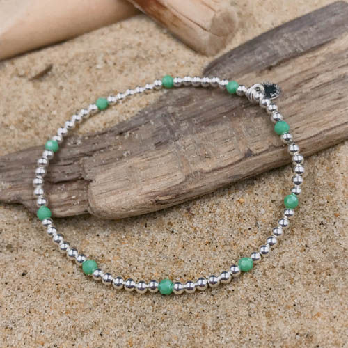 Miniature : Bracelet perles argent 2.5 mm et perles cristal vert