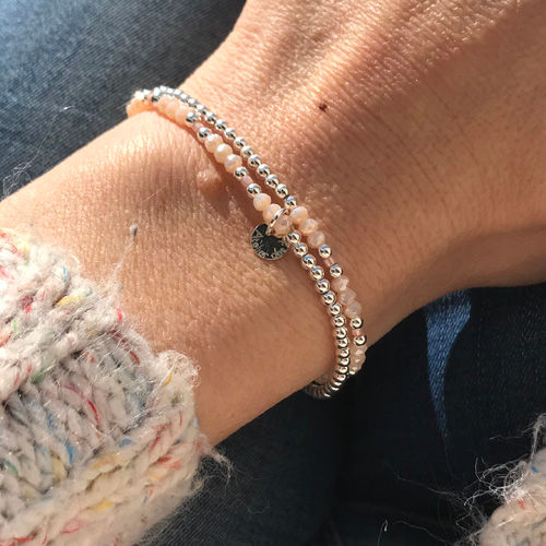 Miniature : Bracelet 2 tours perles argent et cristal crème
