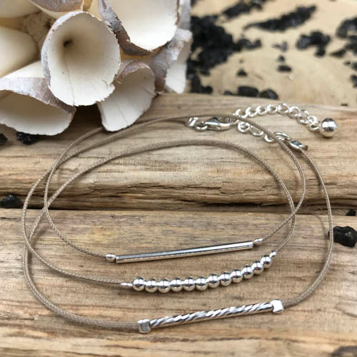 BRACELET 3 TOURS ARGENT sur LIEN 0.5mm
