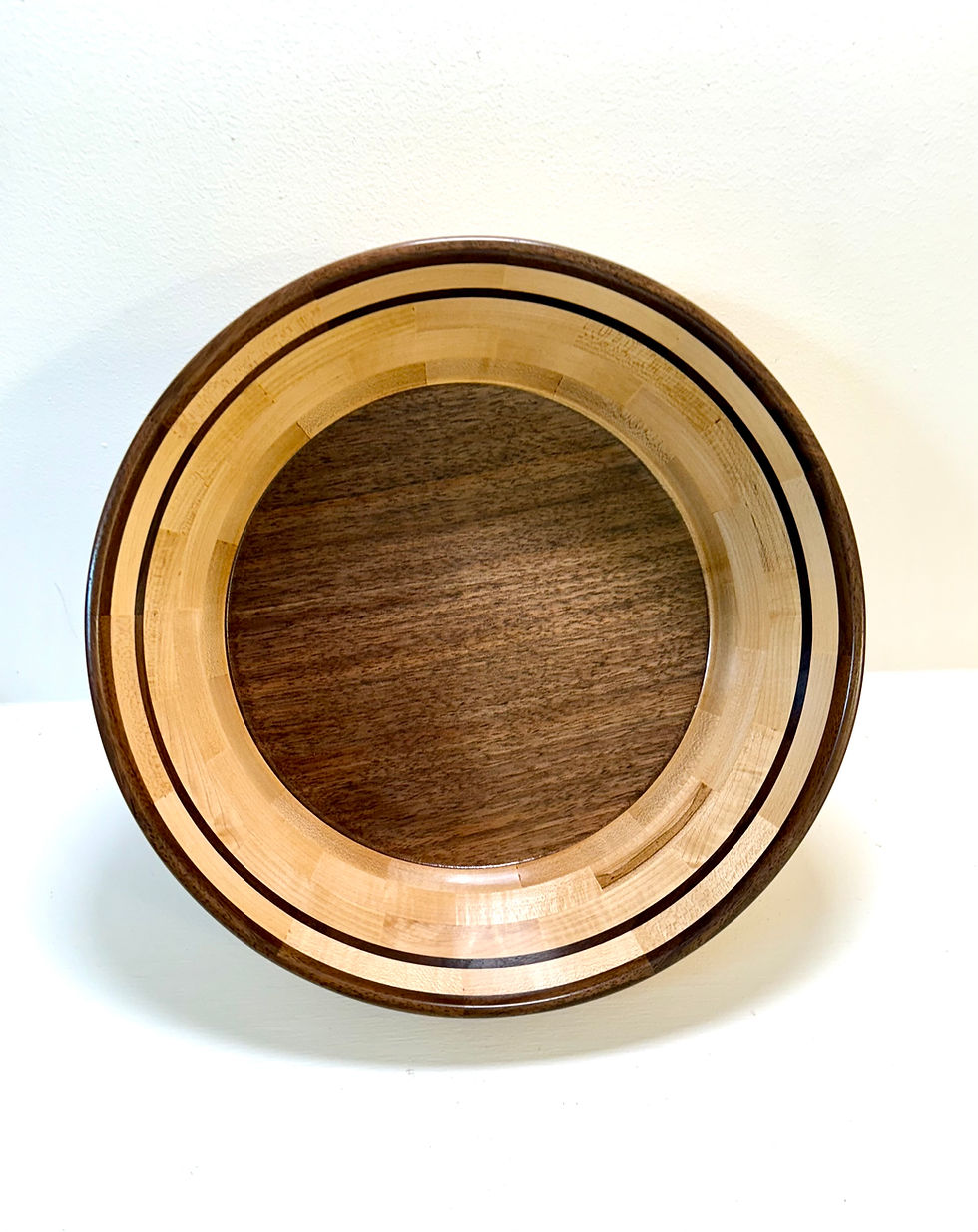 Walnut and maple handmade wooden bowl for salad or display
