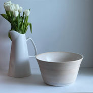 One of a kind white handmade wooden bowl for salad or home decor
