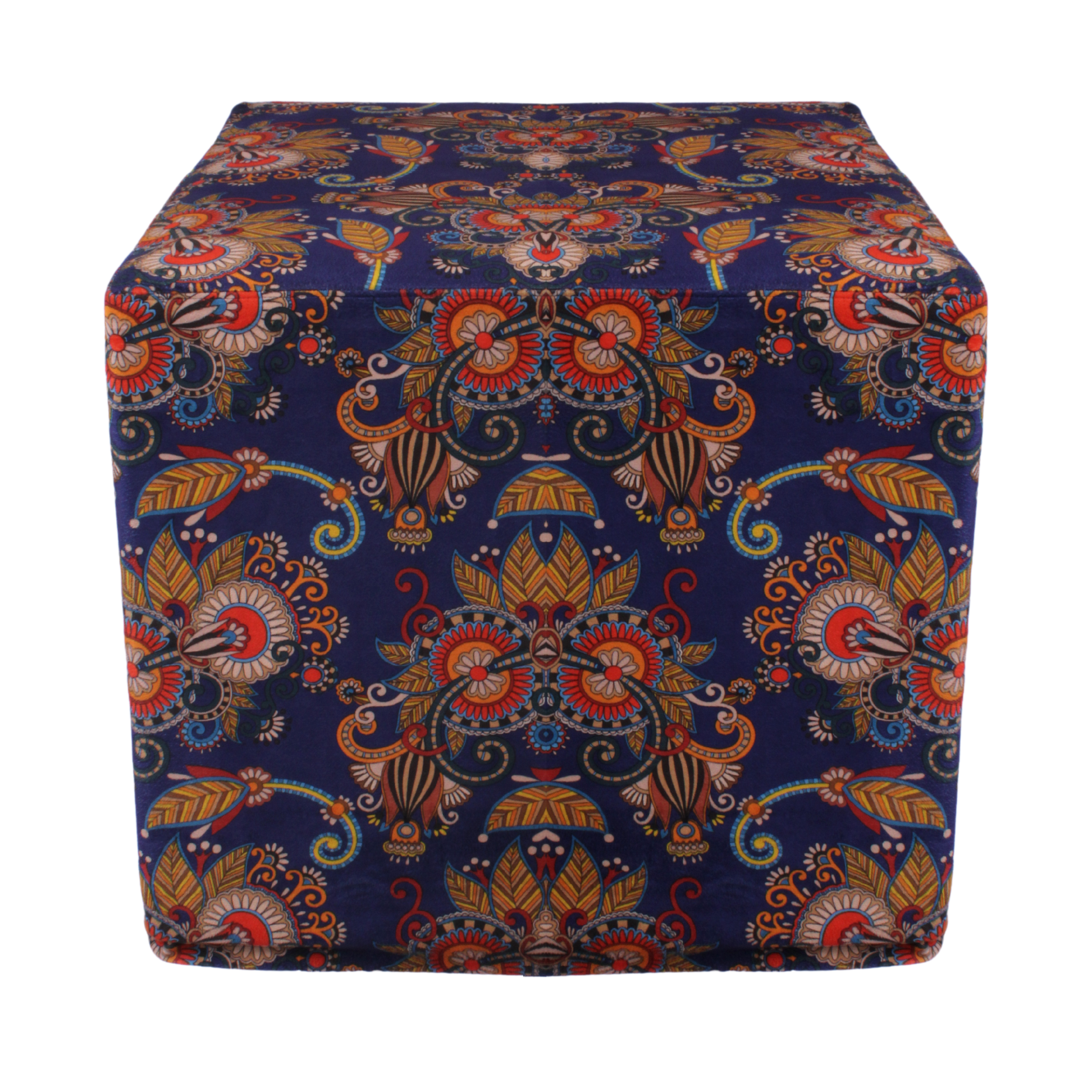 Puff Boho Azul Royal Estampado 0,50 x 0,50 c/ Capa