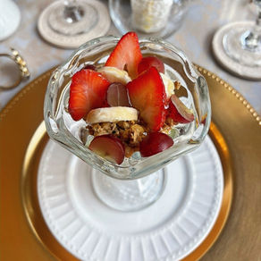 Greek yogurt layered with fresh fruit and granola served as a first course at Judge Porter House Bed and Breakfast in Natchitoches.