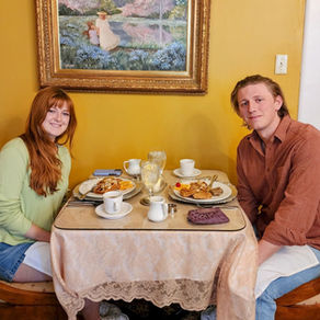 A couple celebrating their anniversary at a bed and breakfast close to downtown Natchitoches.