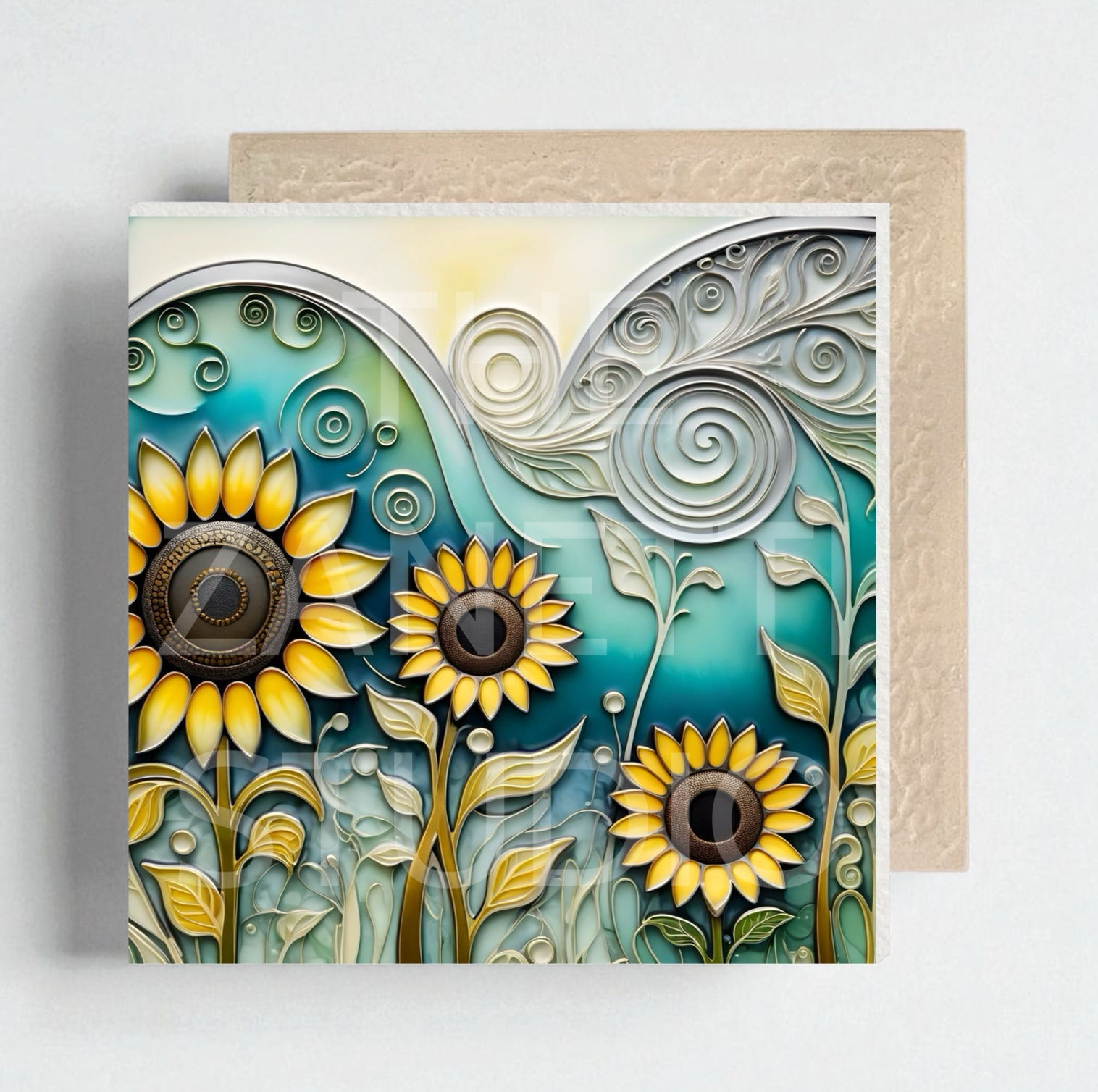 🌻 Sunflower Ceramic Decorative Tile 6”x6”