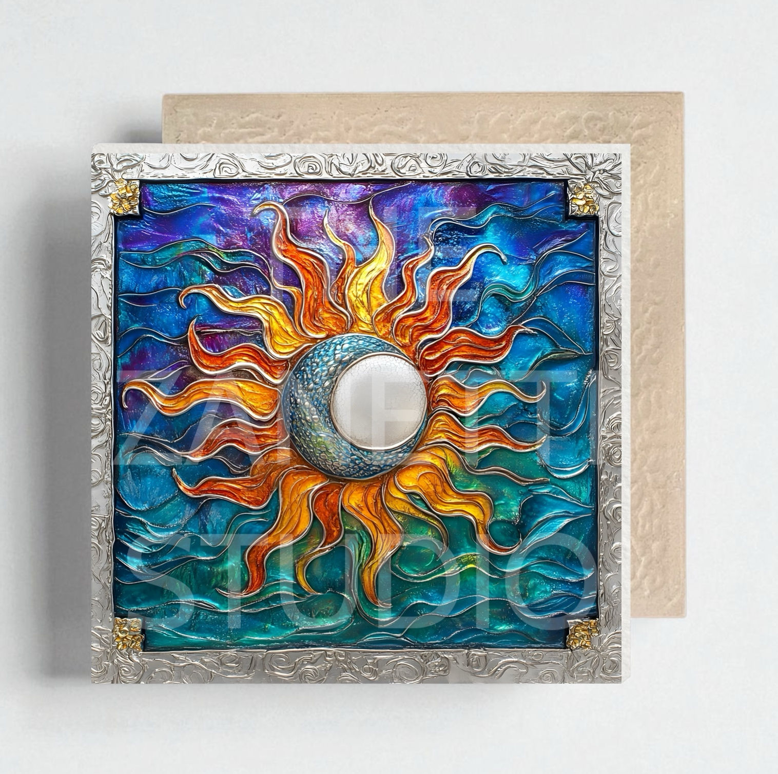 🌙 🌞 Sun Moon Ceramic Decorative Tile 6”x6”“