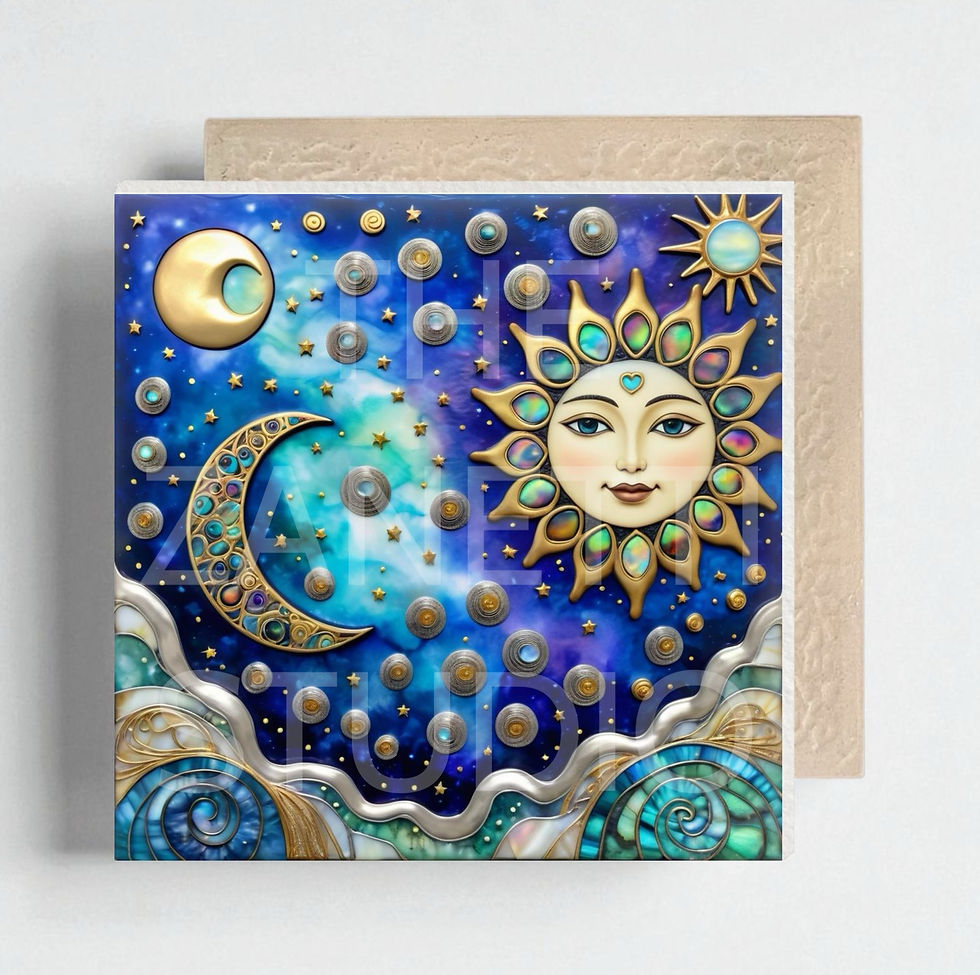 Thumbnail: 🌙 🌞 Sun Moon Ceramic Decorative Tile 6”x6”